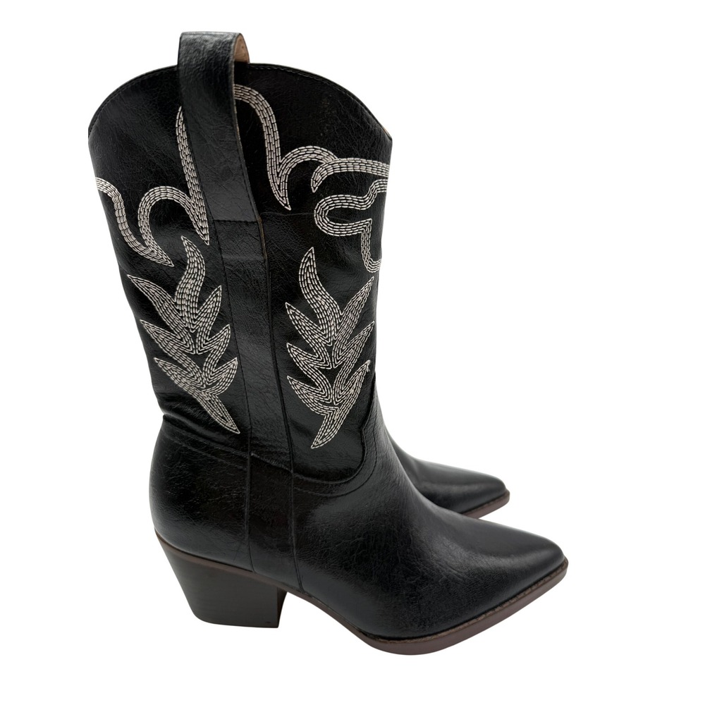 Oasis Society Cowboy Boots Womens 9 Black New Embroidered Western Mid Calf